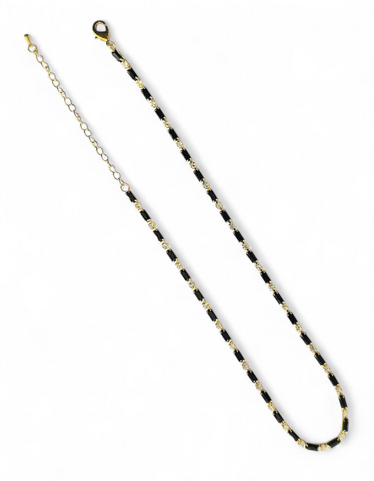 Collar Choker Tennis Baguettes Negro con Blanco