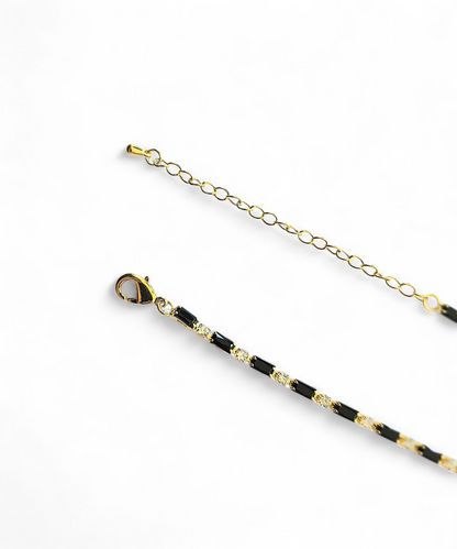 Collar Choker Tennis Baguettes Negro con Blanco