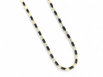 Collar Choker Tennis Baguettes Negro con Blanco