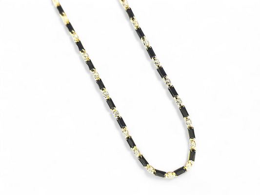 Collar Choker Tennis Baguettes Negro con Blanco