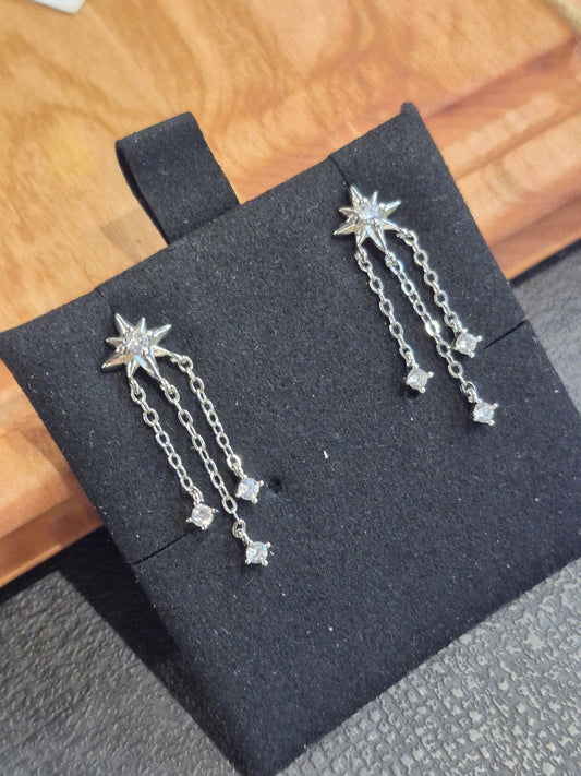Aros Starfall Estrella Plata 925 Baño de Rodio