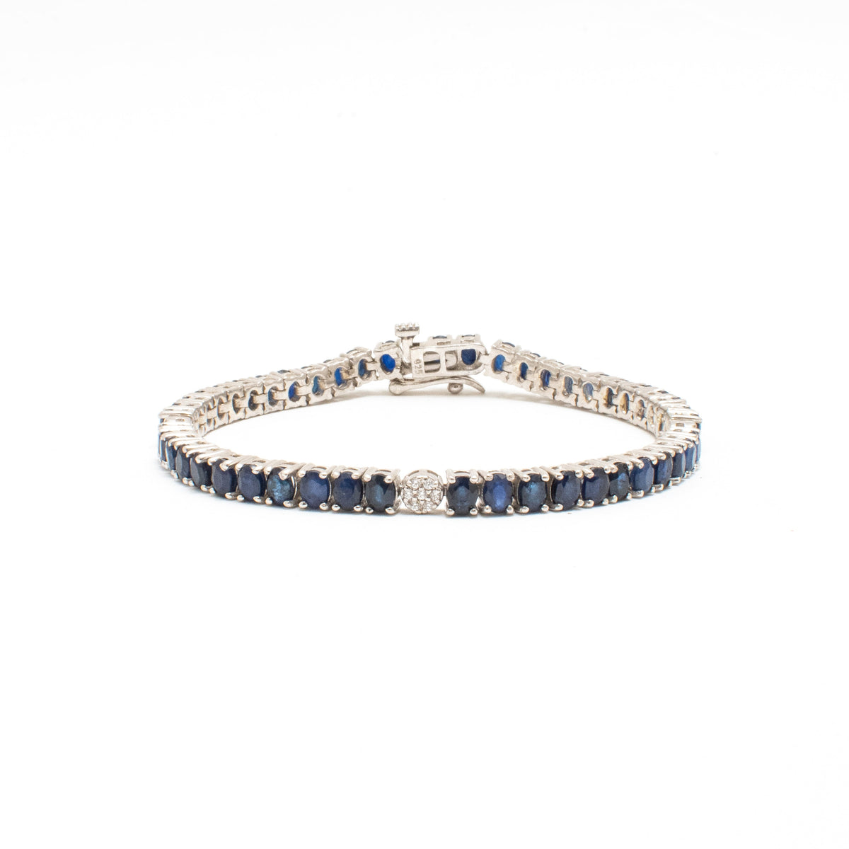 Pulsera Tennis Zafiros Naturales Ovalados Pavé – Plata 925