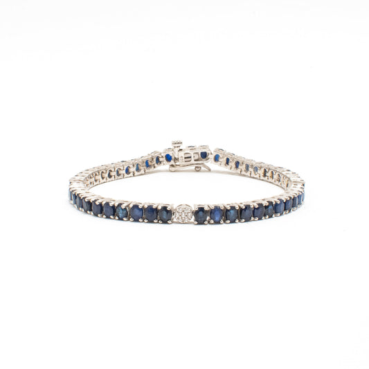 Pulsera Tennis Zafiros Naturales Ovalados Pavé – Plata 925