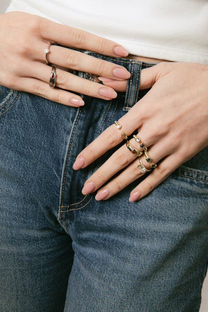 Anillo Corazones Bisel Verde