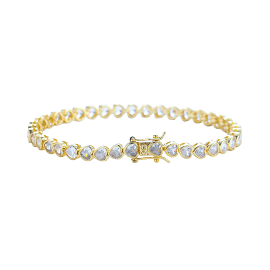 Pulsera Tennia Corazon Bisel - Oro 18k