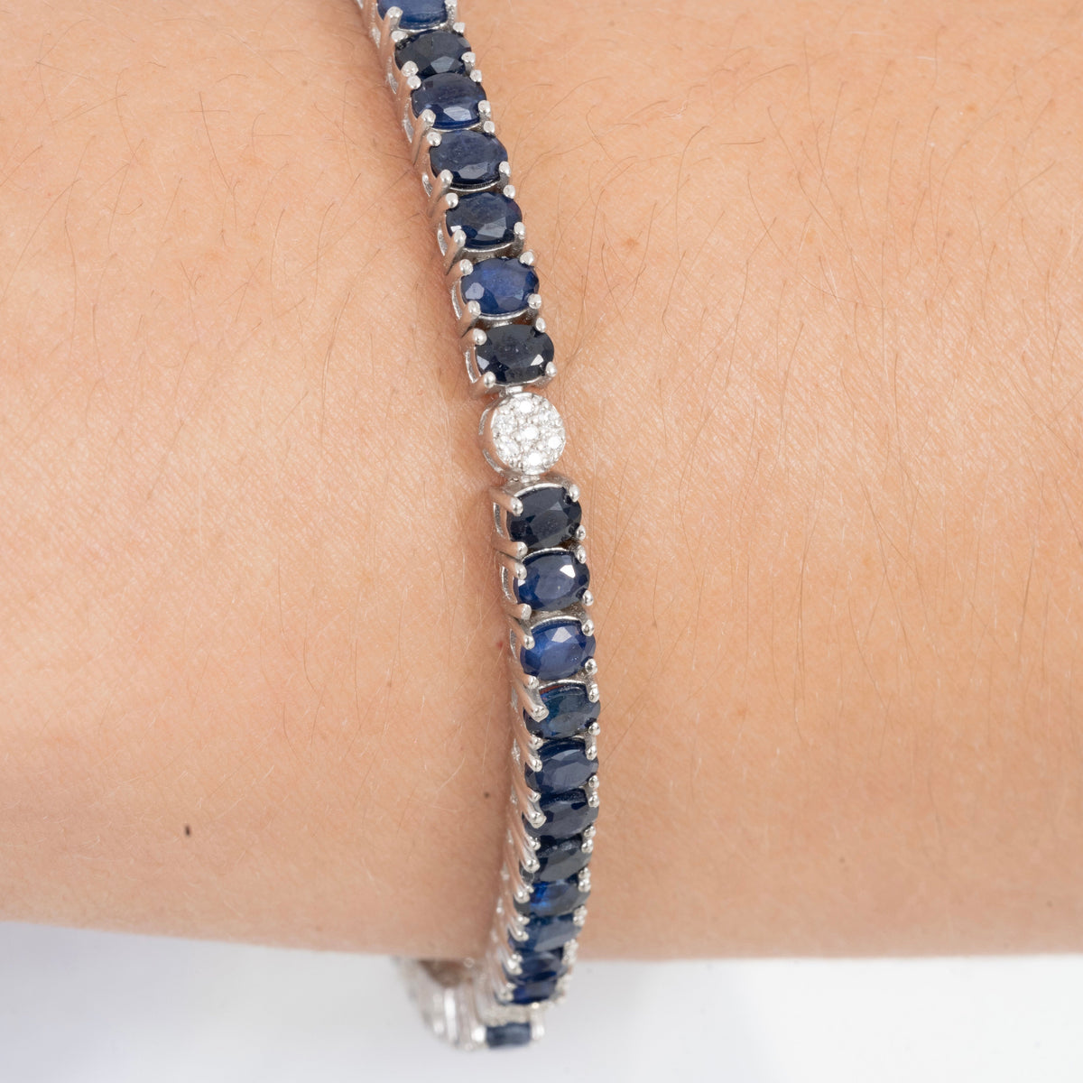 Pulsera Tennis Zafiros Naturales Ovalados Pavé – Plata 925