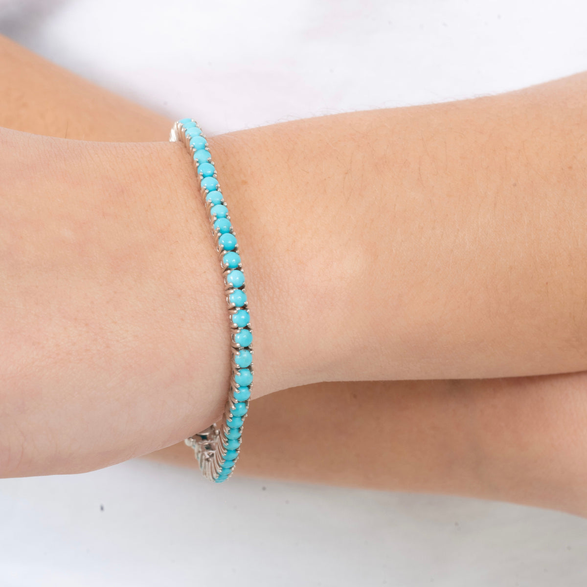 Pulsera Tennis Turquesas Naturales Redondas 3mm – Plata 925
