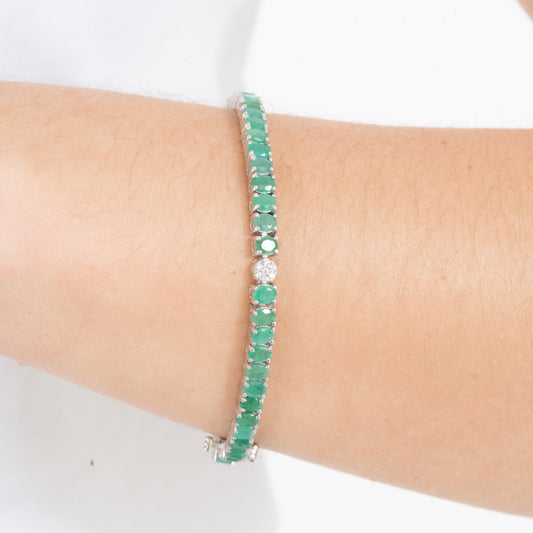 Pulsera Tennis Esmeraldas Naturales Ovaladas Pavé – Plata 925