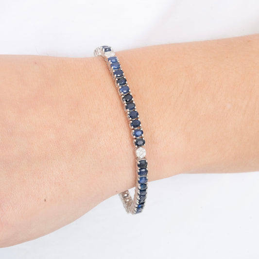 Pulsera Tennis Zafiros Naturales Ovalados Pavé – Plata 925