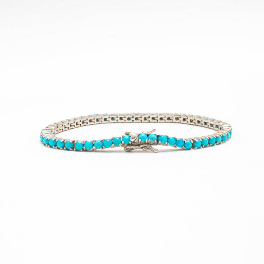 Pulsera Tennis Turquesas Naturales Redondas 3mm – Plata 925