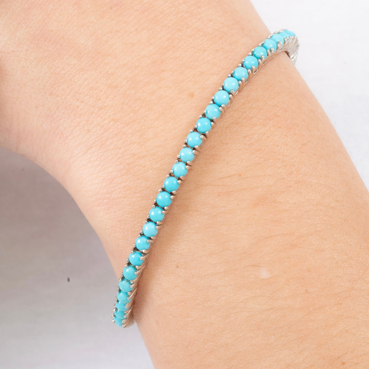 Pulsera Tennis Turquesas Naturales Redondas 3mm – Plata 925