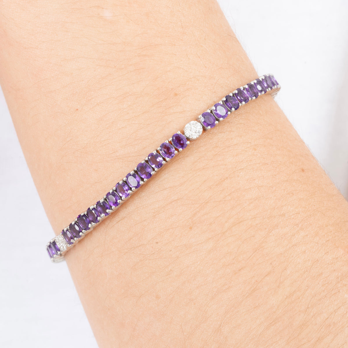 Pulsera Tennis Amatistas Naturales Ovaladas – Plata 925