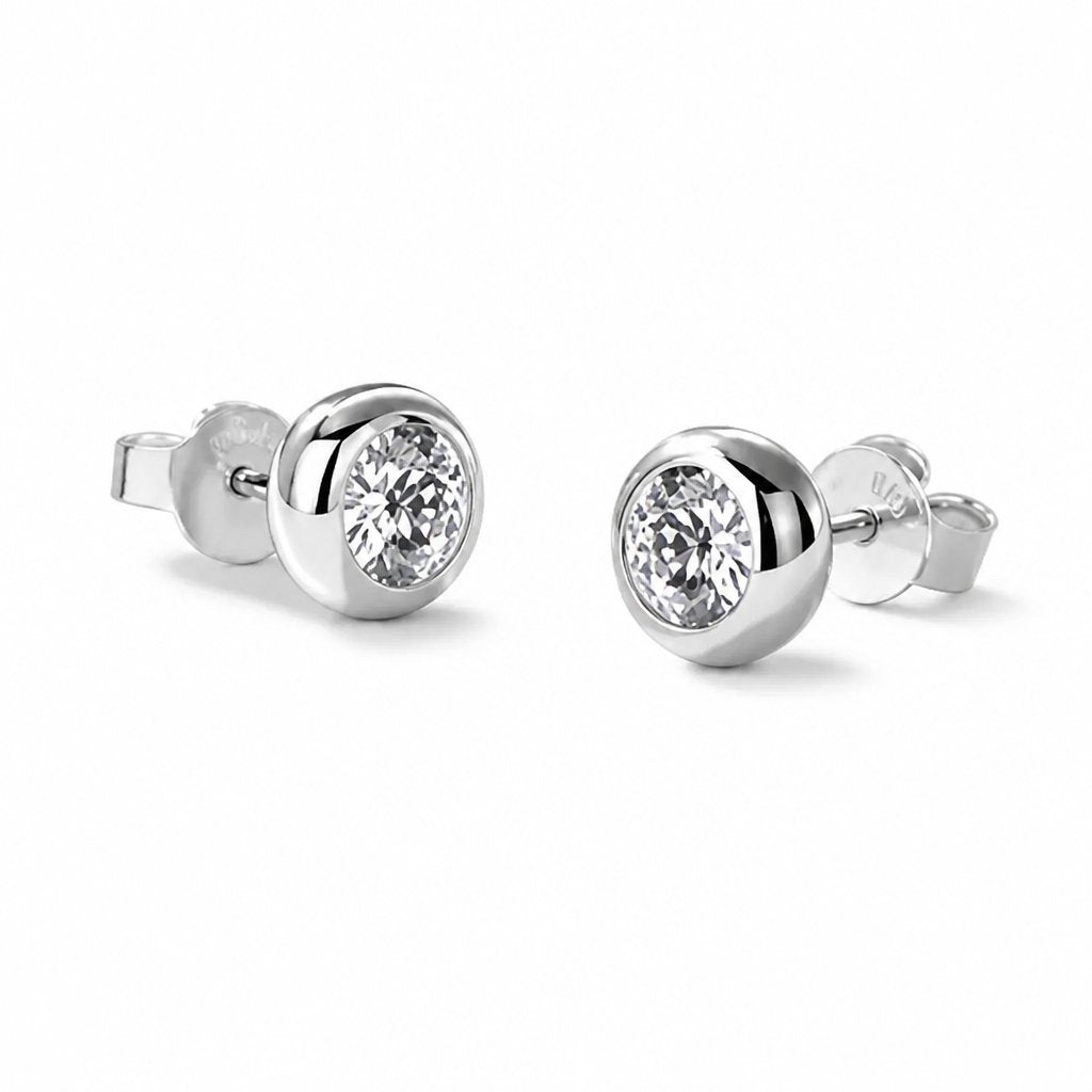 Aros Botón Circón Bisel – Baño de Plata