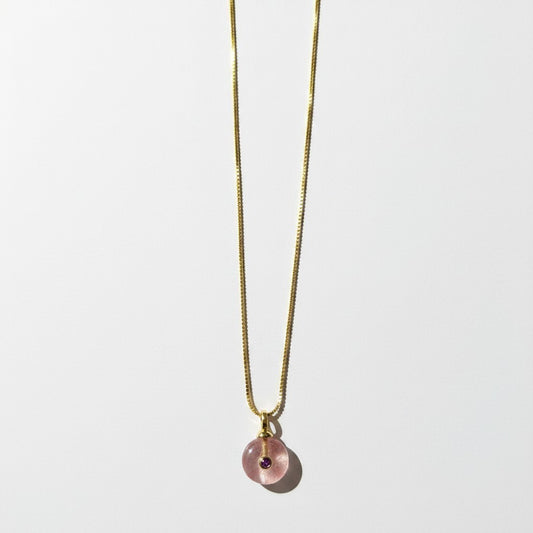 Collar Donut Cuarzo Rosa con Circón Morado – Baño de Oro