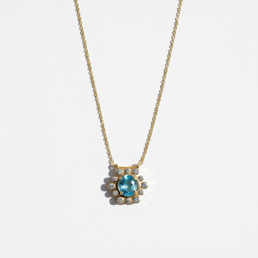 Collar Sol Topacio Azul y Circones – Baño de Oro