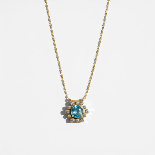 Collar Sol Topacio Azul y Circones – Baño de Oro