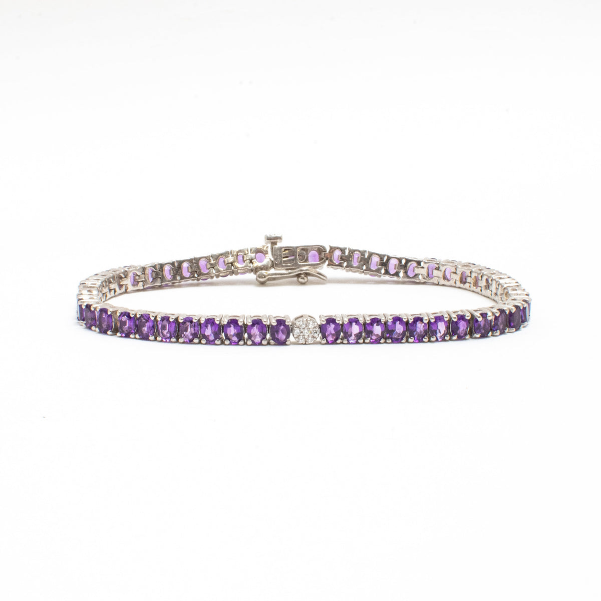 Pulsera Tennis Amatistas Naturales Ovaladas – Plata 925