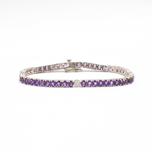Pulsera Tennis Amatistas Naturales Ovaladas – Plata 925