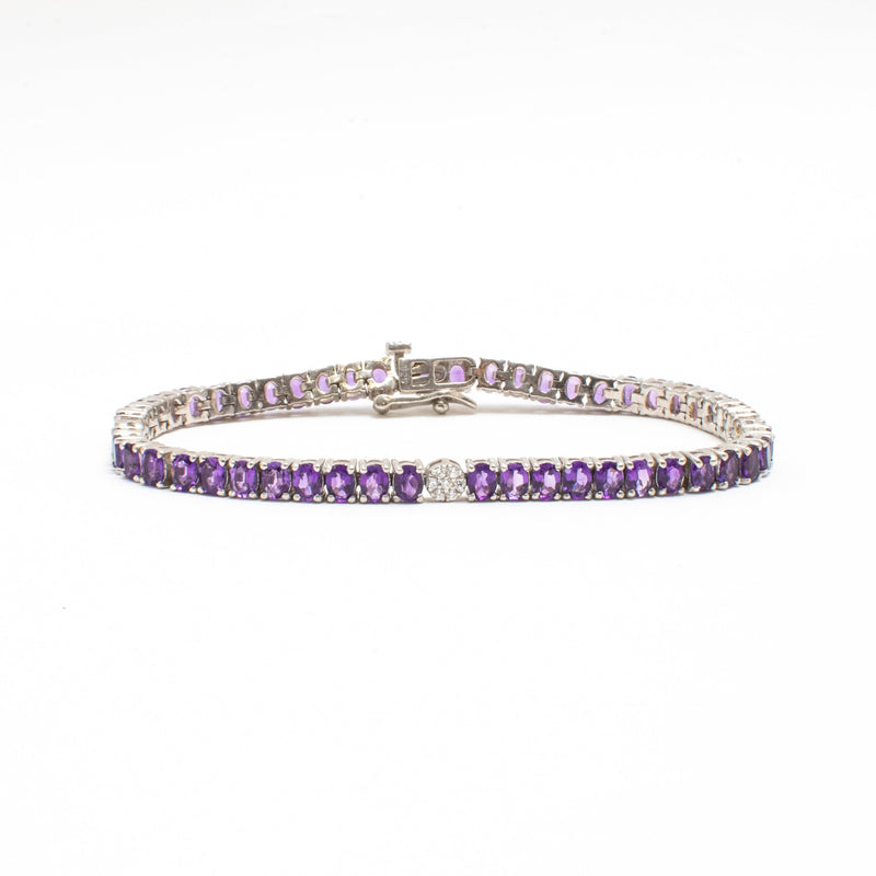 Pulsera Tennis Amatistas Naturales Ovaladas – Plata 925