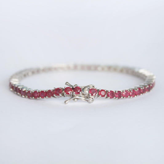 Pulsera Tennis Rubíes Naturales 3mm – Plata 925
