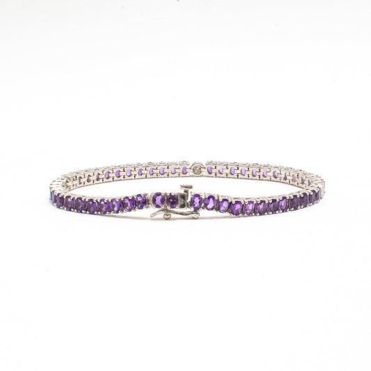 Pulsera Tennis Amatistas Naturales Ovaladas – Plata 925