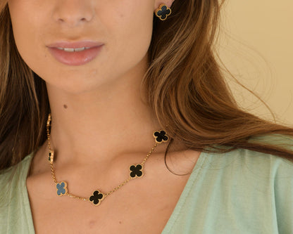 Aros Clovers Onix Trébol Dorado