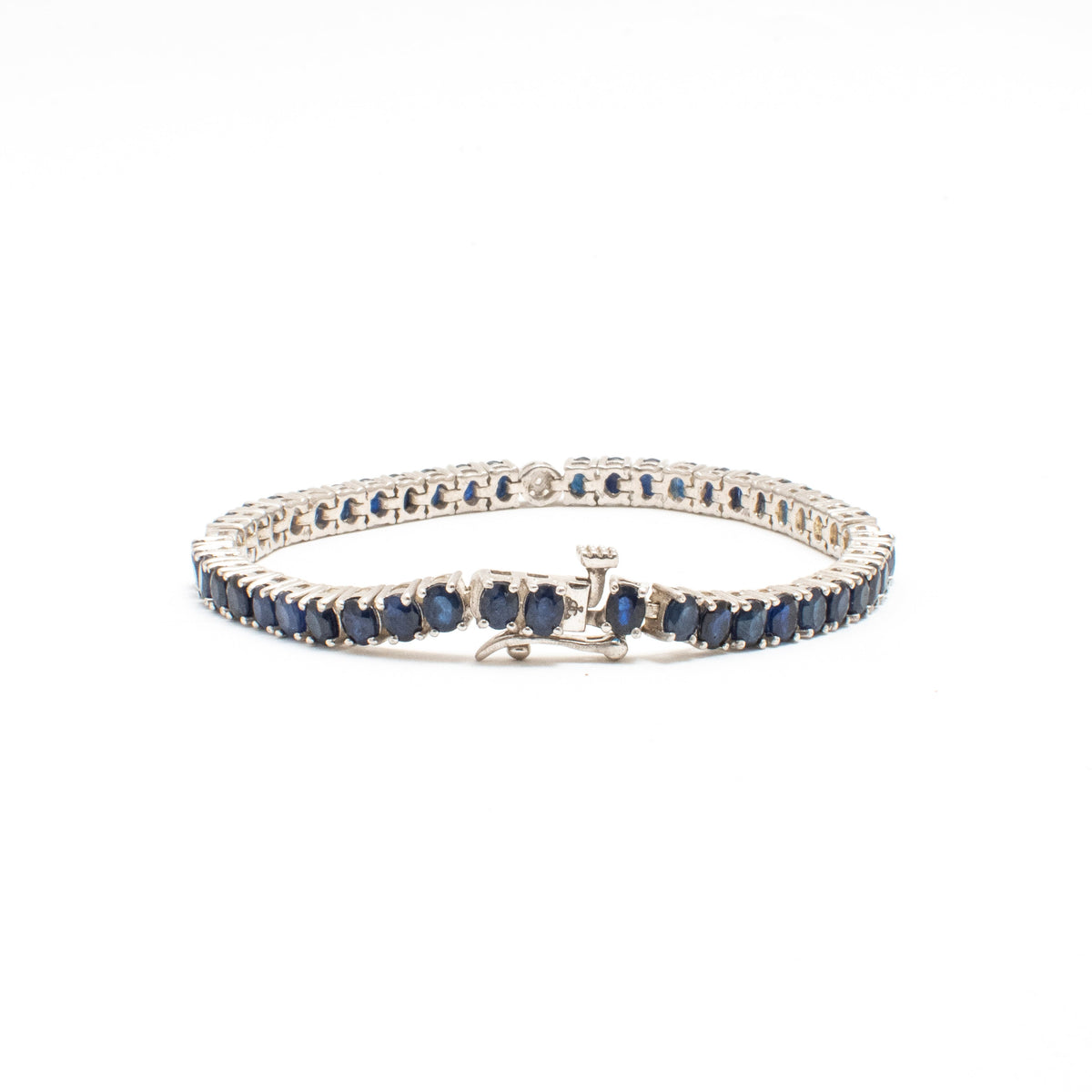 Pulsera Tennis Zafiros Naturales Ovalados Pavé – Plata 925