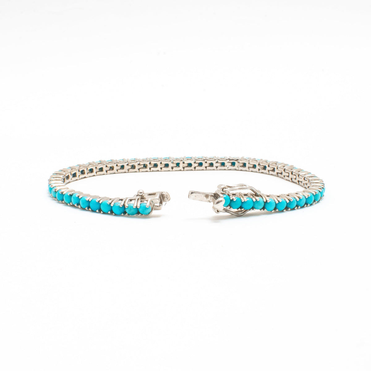 Pulsera Tennis Turquesas Naturales Redondas 3mm – Plata 925