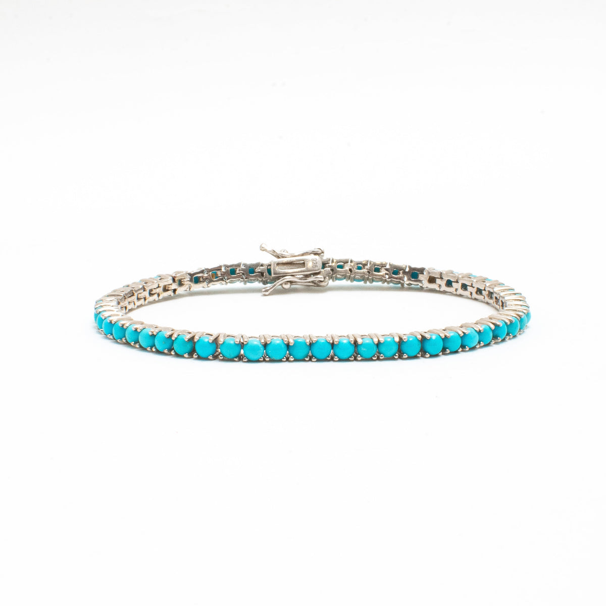 Pulsera Tennis Turquesas Naturales Redondas 3mm – Plata 925