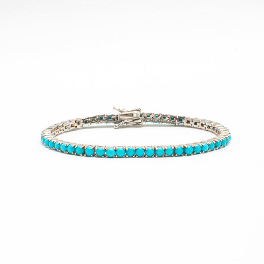 Pulsera Tennis Turquesas Naturales Redondas 3mm – Plata 925