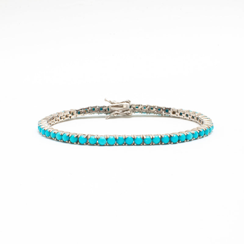 Pulsera Tennis Turquesas Naturales Redondas 3mm – Plata 925