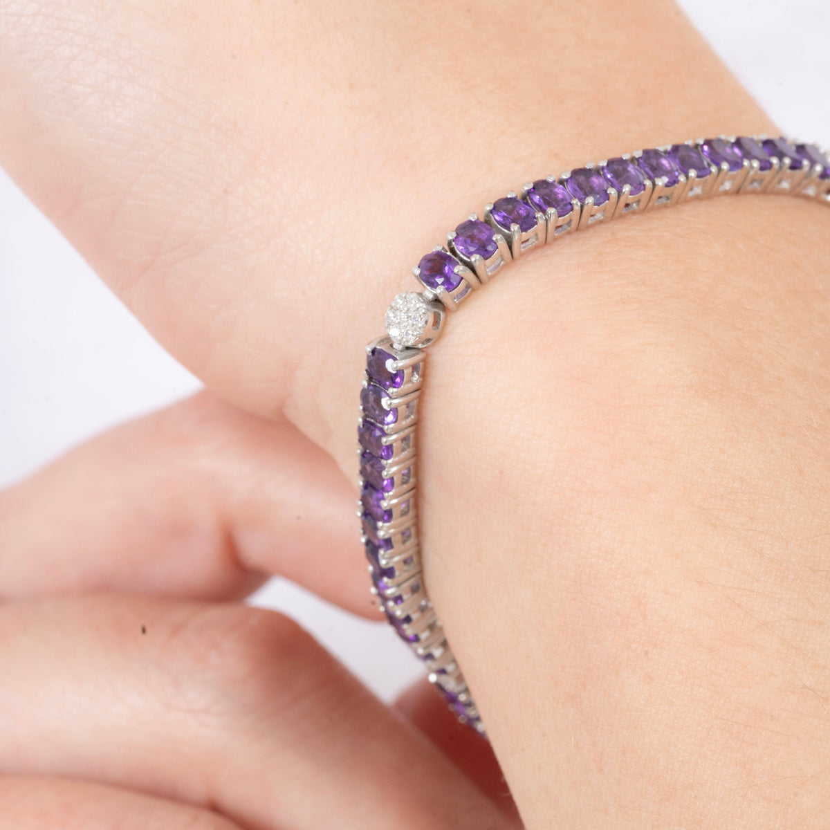 Pulsera Tennis Amatistas Naturales Ovaladas – Plata 925