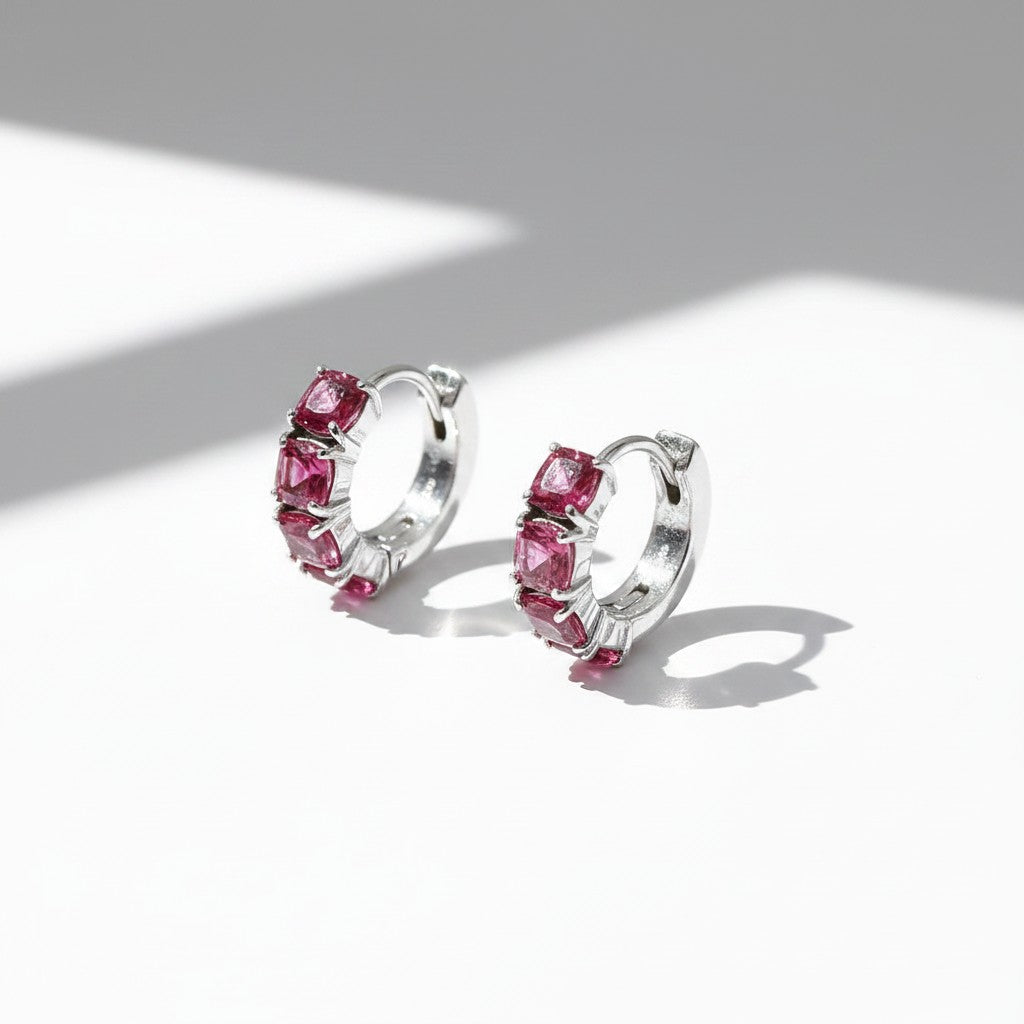 Argollas Circonitas Rosadas 12mm – Baño de Rodio