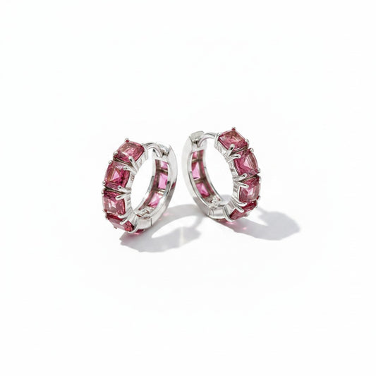 Argollas Circonitas Rosadas 12mm – Baño de Rodio