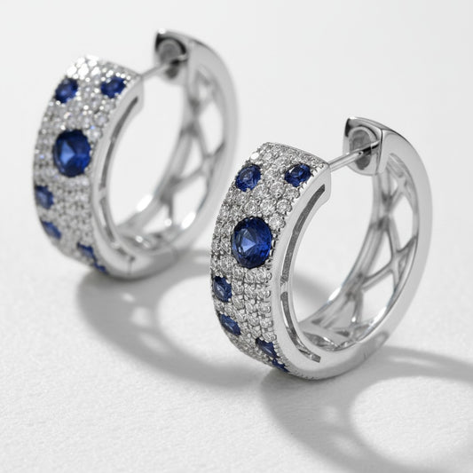 Argollas Circonitas Azul y Blanco – Baño de Rodio