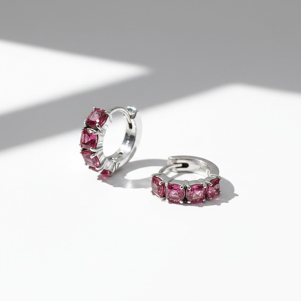 Argollas Circonitas Rosadas 12mm – Baño de Rodio