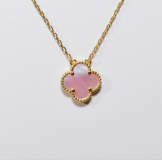 Cadena Clover Nacar Trébol Rosado - Baño de Oro 18k