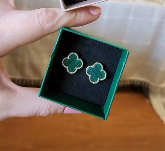 Aros Clover Malaquita Trébol Dorado