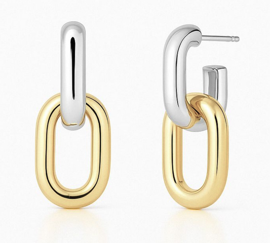 Aros Eslabones Dos Tonos Plata 925 – Rodio/Oro 18k