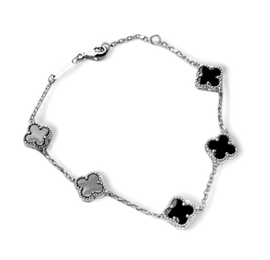 Pulsera Sweet Clovers Onix Trébol Plata 925