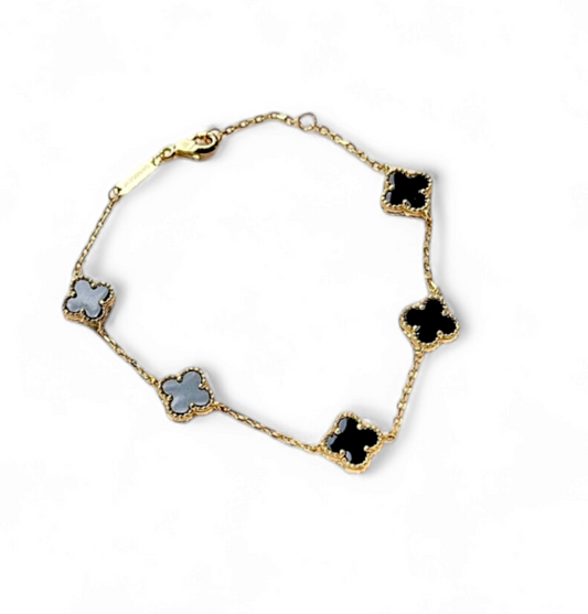 Pulsera Sweet Clover Onix - Plata 925 - Baňo Oro 18k
