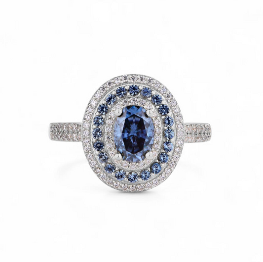 Anillo de Moissanita Azul Plata 925 - Rodio
