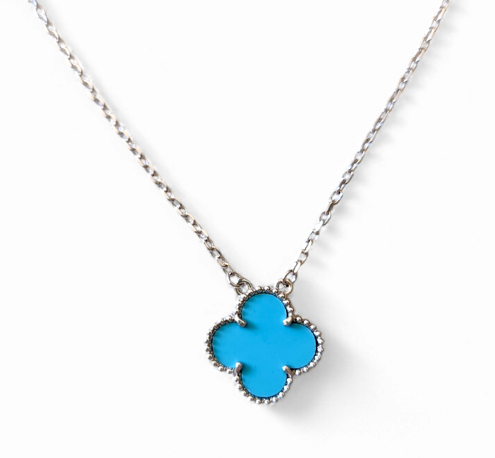 Cadena Clover Turquesa Trébol Plateado