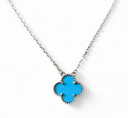 Cadena Clover Turquesa Trébol Plateado