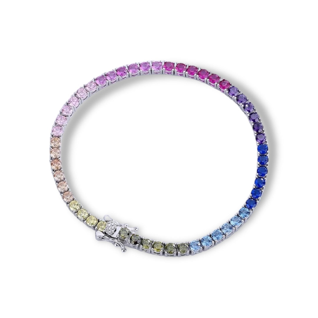 Pulsera Tennis Circones Arcoíris 3mm – Plata 925