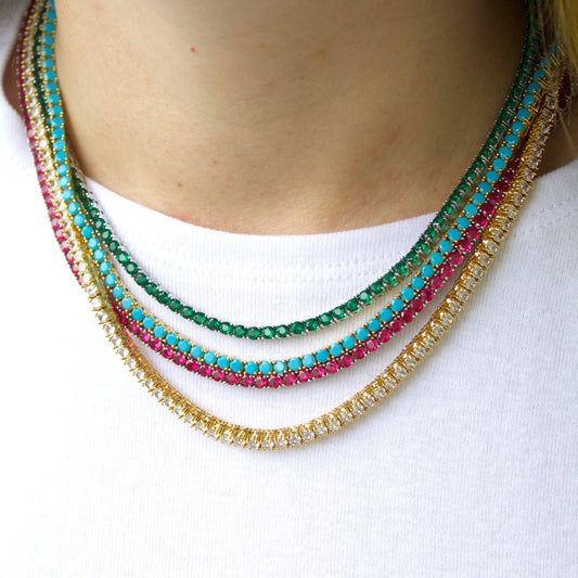 Collar Tennis Verde Plata 925 - Ámbar Joyas