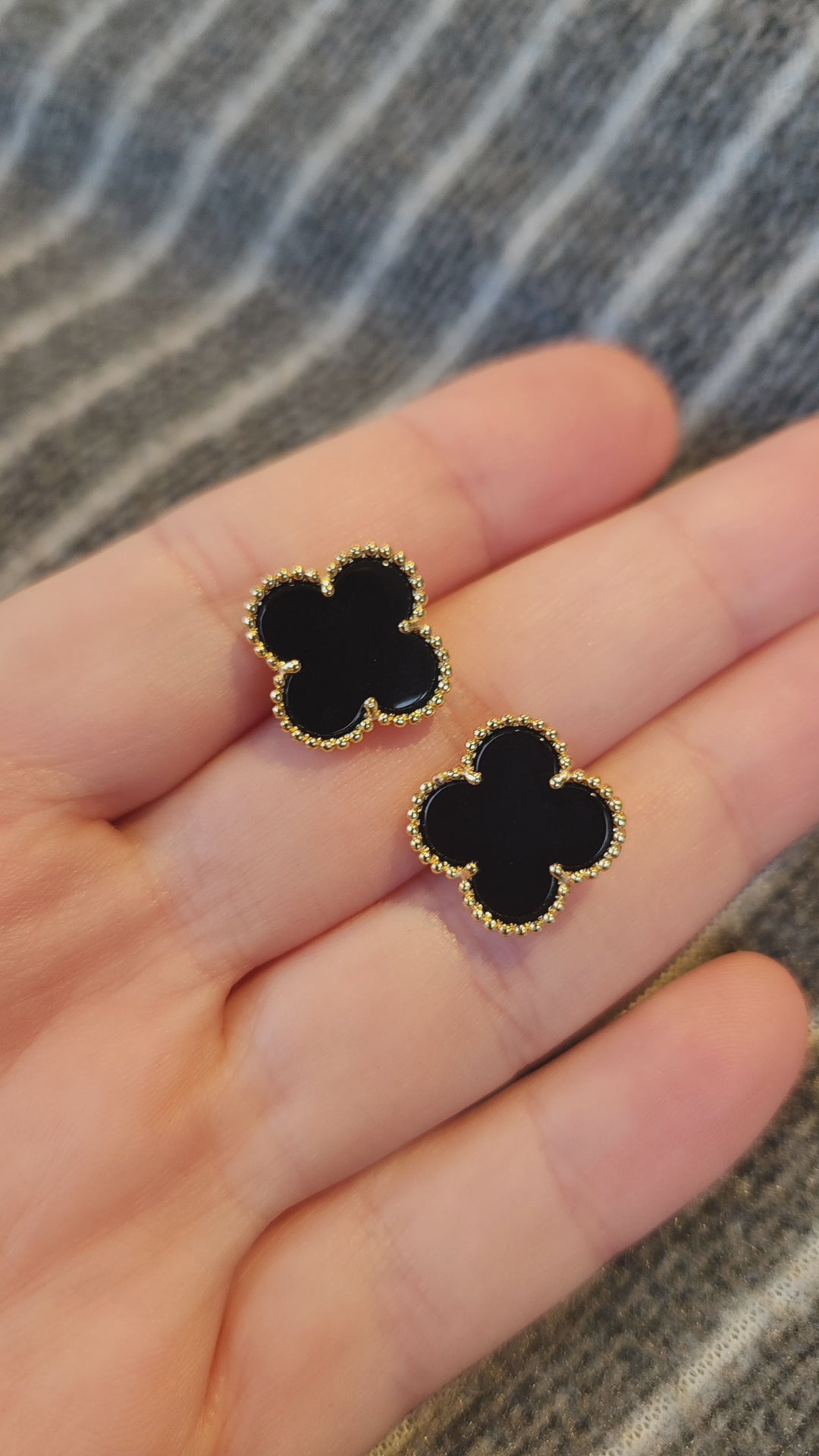 Aros Clovers Onix Natural Plata 925 - Ámbar Joyas
