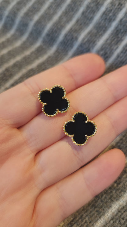 Aros Clovers Onix Natural Plata 925 - Ámbar Joyas