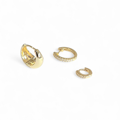 Pack 3 Aros Dorados con Zirconias – Set de Argollas Pequeñas y Medianas