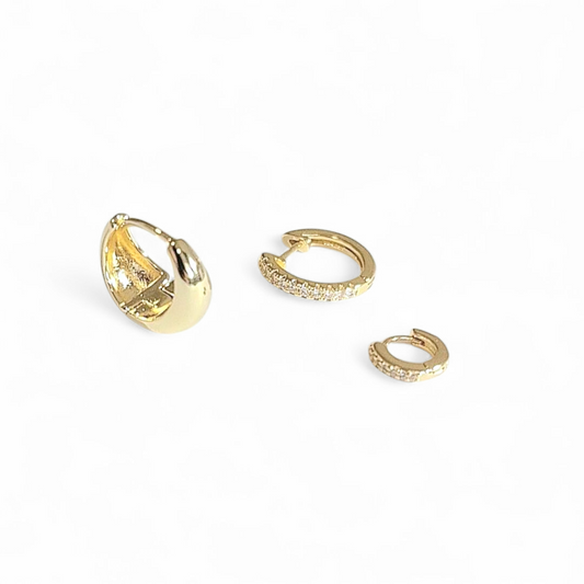 Pack 3 Aros Dorados con Zirconias – Set de Argollas Pequeñas y Medianas